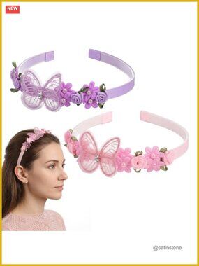 Butterfly Flower Headband Set Non Slip Floral Hair Bands